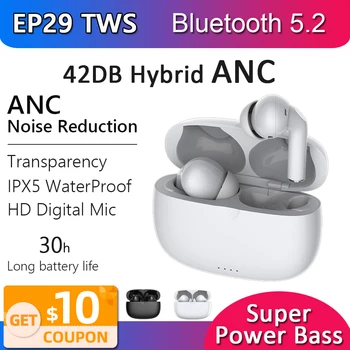 EP29 TWS Aktive Noise Cancelling TWS Øretelefoner 42dB ANC 30 DECEBEL Bluetooth 5.2 Øretelefon Dybde Feedforward + Feedback Hybrid ANC