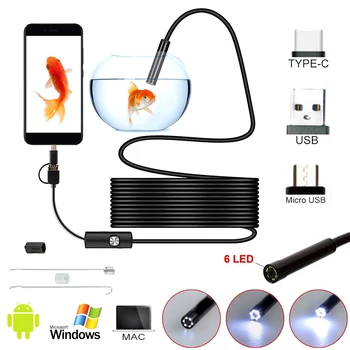 5.5 mm Endoskop Endoskop Kamera USB-Inspektion Kamera 1M-10M Svært Tråd Fleksibel Vandtæt IP67 6LEDs Kameraer til Android PC