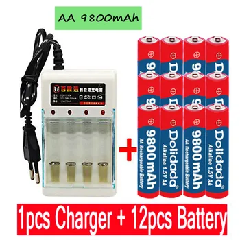 Nyt Tag AA-batteriet 9800 mah genopladeligt batteri AA 1,5 V. Genopladelige Nye Alcalinas drummey +1stk 4-celle batteri oplader