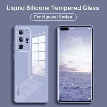 Flydende Silicon Case For Huawei P40 Pro Coque Mate 30 Nova 7 SE Ære X10 MAX 30'ERNE Hærdet Glas Cover Kamera Linse Protector Case
