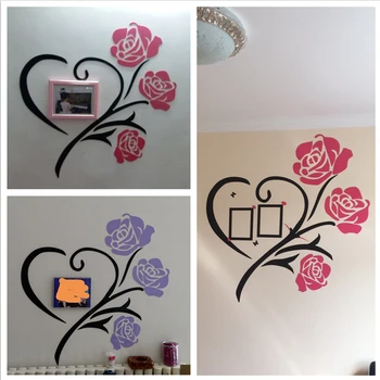 Romantisk Hjerte Akryl Væg Sticker Decals Stue, Soveværelse Bryllup Værelse Indretning Kærlighed Fotoramme Klistermærker 5 Størrelser Og 4 Farver