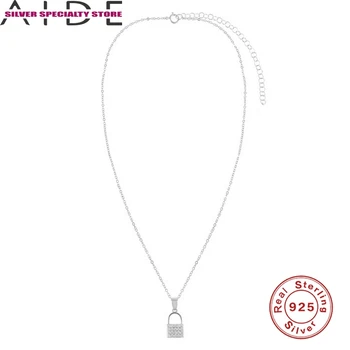 AIDE Enkel Diamant Lås 925 Sterling Sølv Halskæde Til Kvinder 2020 Smykker Kæde Choker Halskæde Collares Bijoux Krave