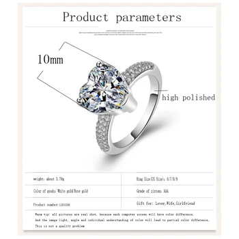 LADYCHIC Mode Smykker Kærlighed Hjerte Formet Stor Zircon Løfte Ring, Bryllup, Engagement Ringe for Kvinder Bijoux Femme Gave LR1038