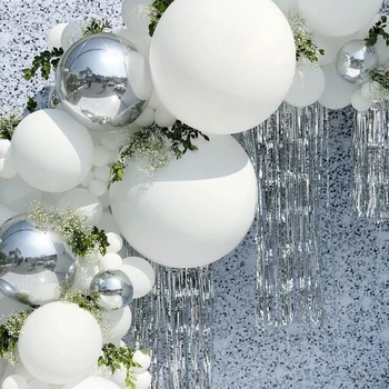 125pcs Sølv 4D Hvid Ballon Guirlande-kæde Kit Sølv Konfetti Ballon arch til Bryllup, Fødselsdag, Bridal Shower Dekoration