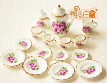 MINI Dukke hus Mini møbler og tilbehør te model med høj kvalitet keramisk lilla rose modeller