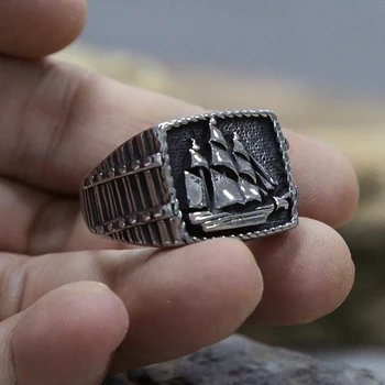 Vintage Viking Pirat Sejlbåd Ring Mænds Rustfrit Stål Biker Ring Cool Mandlige Gotiske Sømand Heldig Amulet Smykker Engros
