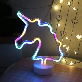 Led Unicorn Neon Skilte, Lys til Jul Stue, Soveværelse, sengelampe, Farverige Udsmykning Indendørs bordlampe batteridrevne