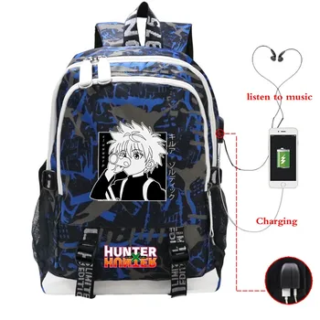 Hunter X Hunter skoletasker Japan Animationsfilm Rygsække Drenge Piger USB-Opladning, Rejser Store Laptop College Studerende Skoletaske Bagpack