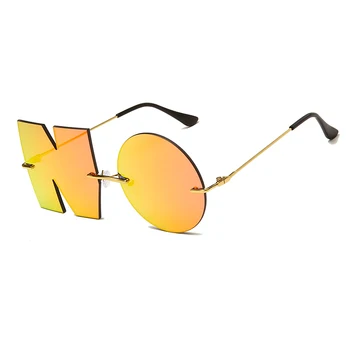 Ny Mode Uindfattede Solbriller Luksus Mærke Kvinder Metal Brev NOGEN Sol briller Dame Tendens Brillerne UV400 Nuancer Oculos de sol
