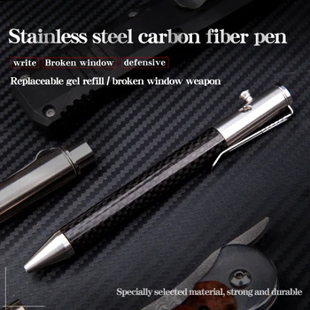 Offentlig overlevelse carbon fiber taktiske pen wolfram stål hoved keramiske runde hoved selvforsvar pen brudt vinduet pen EDC