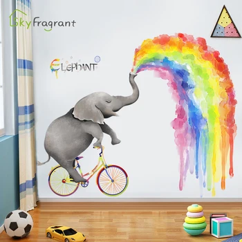 Store rainbow elefant wall stickers kids room dekoration selvklæbende mærkat soveværelse indretning stue væg udsmykning i hjemmet indretning