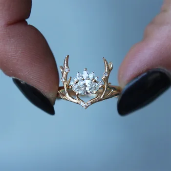 Udsøgte Søde Elg Gevir Kvinders Ring Mode Hvid Krystal Zircon Ring års Fødselsdag med Smykker Valentine ' s Day Gave
