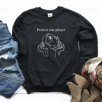 Beskytte Vores Planet Kvinder Crewneck Sweatshirt Bomuld langærmet Skjorte brev Pullover Tøj Drop Shipping Efteråret Shirt bts