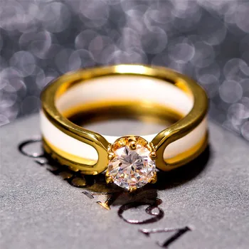 ZORCVENS Nye Cubic Zircon forlovelsesringe i Guld Farve Bryllup Keramik Ring For Kvinder