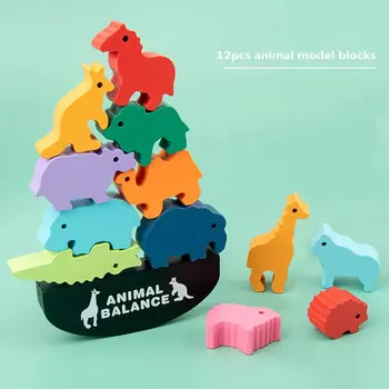 Balance Spil, Træ-Legetøj Cartoon Animal Model Blokke Tabel Spil Tidlige Barndom Uddannelse Kreative Legetøj Montessori Baby Blokke
