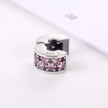 Autentisk S925 Klip Perle, fit Dame armbånd Armbånd Mosaik Skinner Elegance, Charme DIY Smykker Pink & Rød CZ