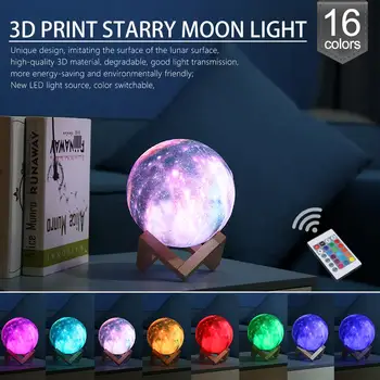 Dropship 3D-Print Stjernede Moon Lamp Farverige 16 farveskift Tryk på start, Indretning, Kreative Gave Usb-Led Nat Lys Galaxy Lampe
