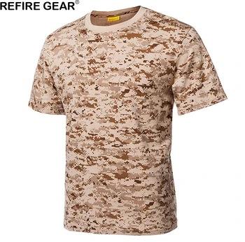Refire Gear Udendørs Hurtigtørrende T-Shirts Til Mænd Bomuld Camouflage Paintball Jagt Shirts Åndbar Militære Taktiske Camo T-Shirt