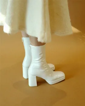 MEMUNIA 2020 nye mode høj hæl platform sko kvinder ankel støvler zip efterår og vinter firkantet tå, afslappet fest sko damer