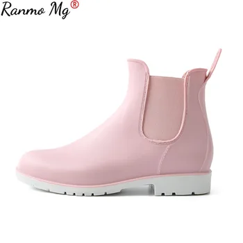2020 Ny Chelsea Regn Sko Kvinde Ankel Rainboots gummistøvler, Non-slip Vand Sko Kvindelige Galocher og fås i handelen for Voksne Pink D26