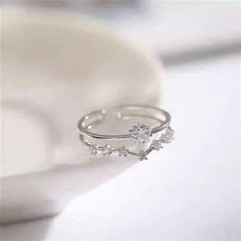 OBEAR forsølvet Åben Justerbar Dobbelt Lag Ring for Kvinder Zircon CZ Fine Finger-Ring Bryllup Smykker Gave