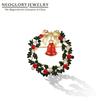 Neoglory Smykker Jul Krans & Jingle Bells Brocher for Kvinder Gyldne Bånd Emalje Lag Pin 2020 Nyt Hot Mærke XMAS Gave