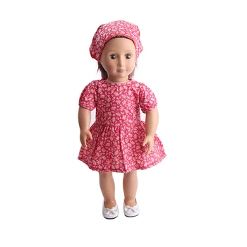 18 Tommer American Doll Piger, Tøj Dejlig Rød Print Kjole + Tørklæde Passer til Nyfødte Baby Legetøj Tilbehør Passer 40-43 Cm mandfolk c33