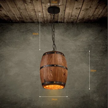 LukLoy Ægte Træ Spand Vedhæng Lys Loft Classic-Enkelt-Head Strygejern Kunst Træ Spand Pendel Lampe Hængende Lys for Bar Cafe