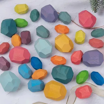 INS Nordiske Træ-Farvet byggesten Jenga Baby Pædagogisk Sjovt Legetøj Sten Form Balance Blokke Børn Creative Toy