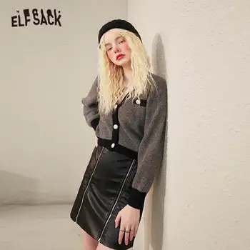 ELFSACK Solid Ren Smarte Knap Strikket Afslappet Kvinder Sweater, Cardigans,2020 Efteråret ELF Vintage koreanske Girly,Grundlæggende Dagligt Soft Top