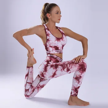 Problemfri Fitness Yoga Sæt Fitnesscenter Aktiv Tøj, Høj Talje, Mave Kontrol Leggings Tie Dye Kører Sport Passer Til Kvinder Sportstøj