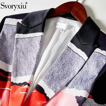Svoryxiu Ny Bane Designer Efterår Mode To delt Sæt Kvinders Abstrakte Print-Blazer + Bukser Kontor Dame Elegant Sæt