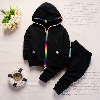 Børns sport, der passer 2019 nye efteråret baby rainbow lynlås lange ærmer jakke + bukser to pc ' er sæt