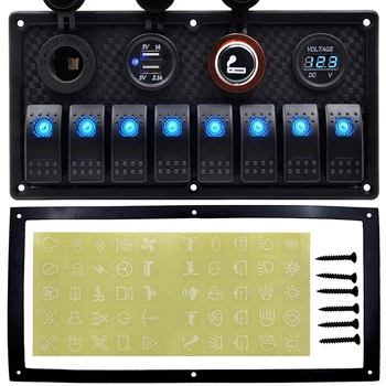 8 Bande 24V Rocker Switch Panel Kontrol Bil Båden Voltmeter til cigarettænderen, Dual USB-Opladning, Bil Skifte Breaker