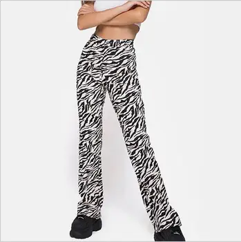 Kvinder Mode Streewear Lange Bukser Zebra Stribe Høj Talje Casual Bukser Palazzo Lige Bukser 2020 Ny