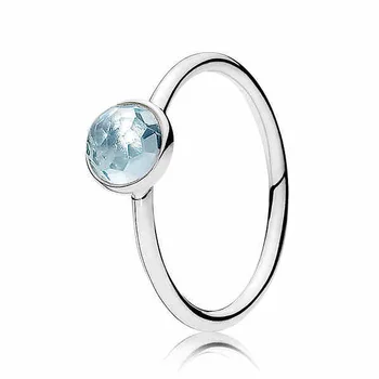 Ægte 925 Sterling Sølv Ring Måned Dråbe Med Krystal Fødselsdag Ring For Kvinder Bryllup Part Gave Pandora Smykker