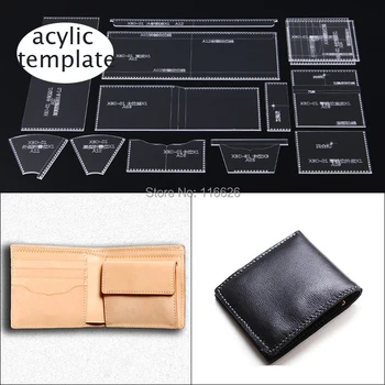 DIY læder håndværk kort tegnebog kortholderen mønt taske acylic skabelon sæt stencil mønster 10x11x2cm