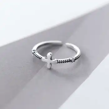 INZATT Ægte 925 Sterling Sølv Geometriske Tværs Justerbar Ring For Mode Kvinde, Zircon Fine Smykker Minimalistisk Tilbehør