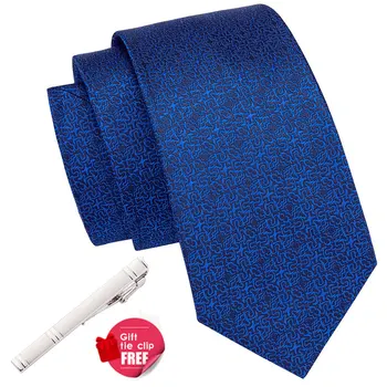 Hi-Tie Luksus Silke Mode Mænds Slips Blue Business Bryllup Uafgjort Sæt Pocket Square Cuffllinks Sæt Herre Bånd 8,5 cm SN-3034