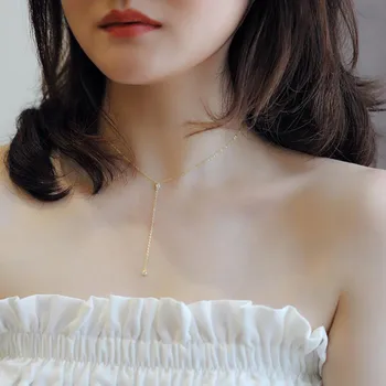 S925 Sølv Koreanske Minimalistisk Geometriske Lille Hjerte Halskæde Disc Rør Crystal Ball Kæde Choker Halskæde