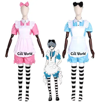 Black Butler-Ciel i Eventyrland, Alice Kuroshitsuji Ciel Phantomhive Stuepige Forklæde Kjole Uniform Tøj Anime Cosplay Kostumer