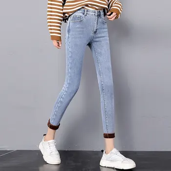 Vinteren Jeans Kvinder ' s koreanske Høj Talje Plus Velvet Skinny Jeans Kvinder 2021 Nye Streetwear Denim Tykke Varme Vinter Fødder Bukser