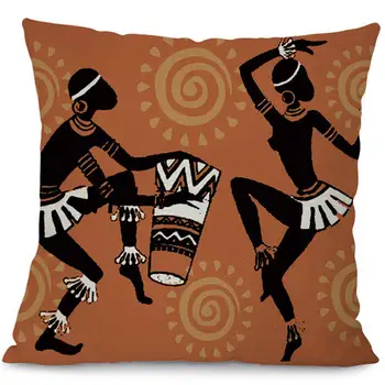 Miracille Dansende Kvinde Etnisk pudebetræk Afrikansk Stil pudebetræk Linned, Bomuld, Farve, stof til Sofa Kaste Puder