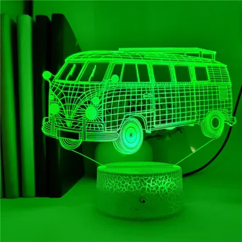 Cool Dekorativ bordlampe Bus Køretøj 3D Vision Led Nat Lys Touch Sensor Batteri USB LED Nightlamp for Børn Børn Gaver
