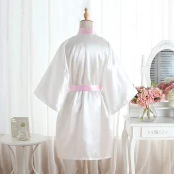 Elegant Tæve Satin Kimono Kjole Solid Bryllup Bruden Brudepige Kort Kjortel Kinesisk Stil Kvinder Sexet Morgenkåbe Nattøj One Size
