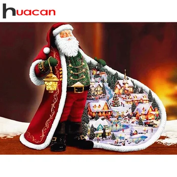 Huacan Diamant Maleri Christmas Santa Claus Diamant Broderi Mosaik Vinter Landskab Væg Dekoration I Hjemmet Indretning