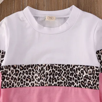2020 Efteråret Baby Piger Tøj Sæt Barn Kids langærmet T-Shirt, Top, Bukser Leopard Print Afslappet Tøj, Træningsdragt, Sæt 1-5T