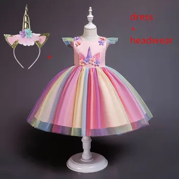 2019 Blomst Piger Unicorn Tutu Kjole I Pastelfarver Rainbow Prinsesse Piger Birthday Party Dress Børn Børn Halloween Unicorn Kostume