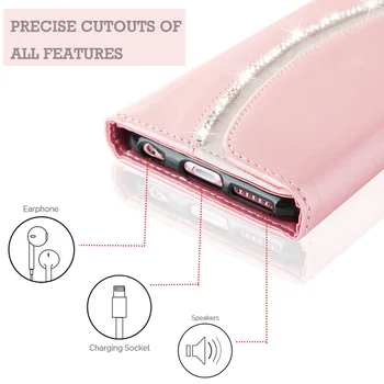 Folio PU Læder Magnetic Wallet Cover til Iphone 11 12 Pro Max antal Xr Max X Xs 5 5S SE 6 6S Plus 7 8 Plus Glitter Tilfældet for 12 Mini