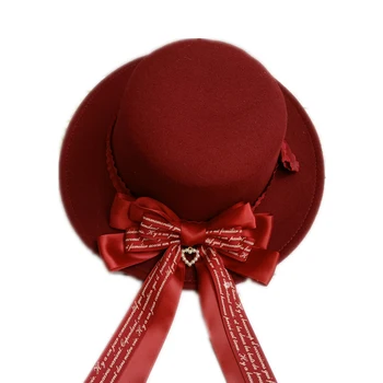 Lolita klud hat, dejlige efterligning uld bonnet fladskærms fladskærms langs hat sløjfeknude dekoration af England